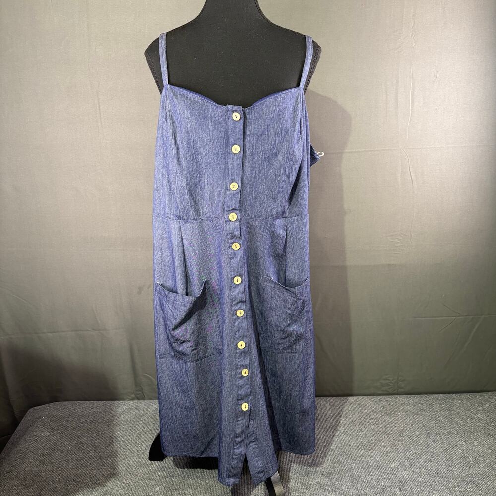 Naif Dress Women 2X Chambray Button Front Boho Cottagecore Coastal Summer Blue